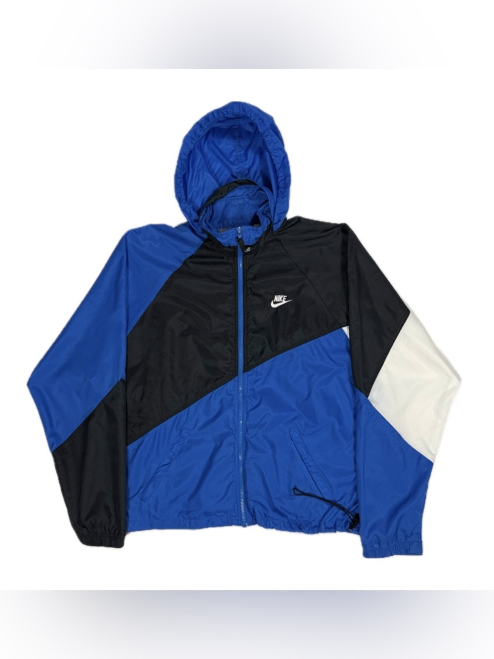 Vtg Early 90s Nike Blue Black‎ Color block Hooded Windbreaker Jacket Men's Large